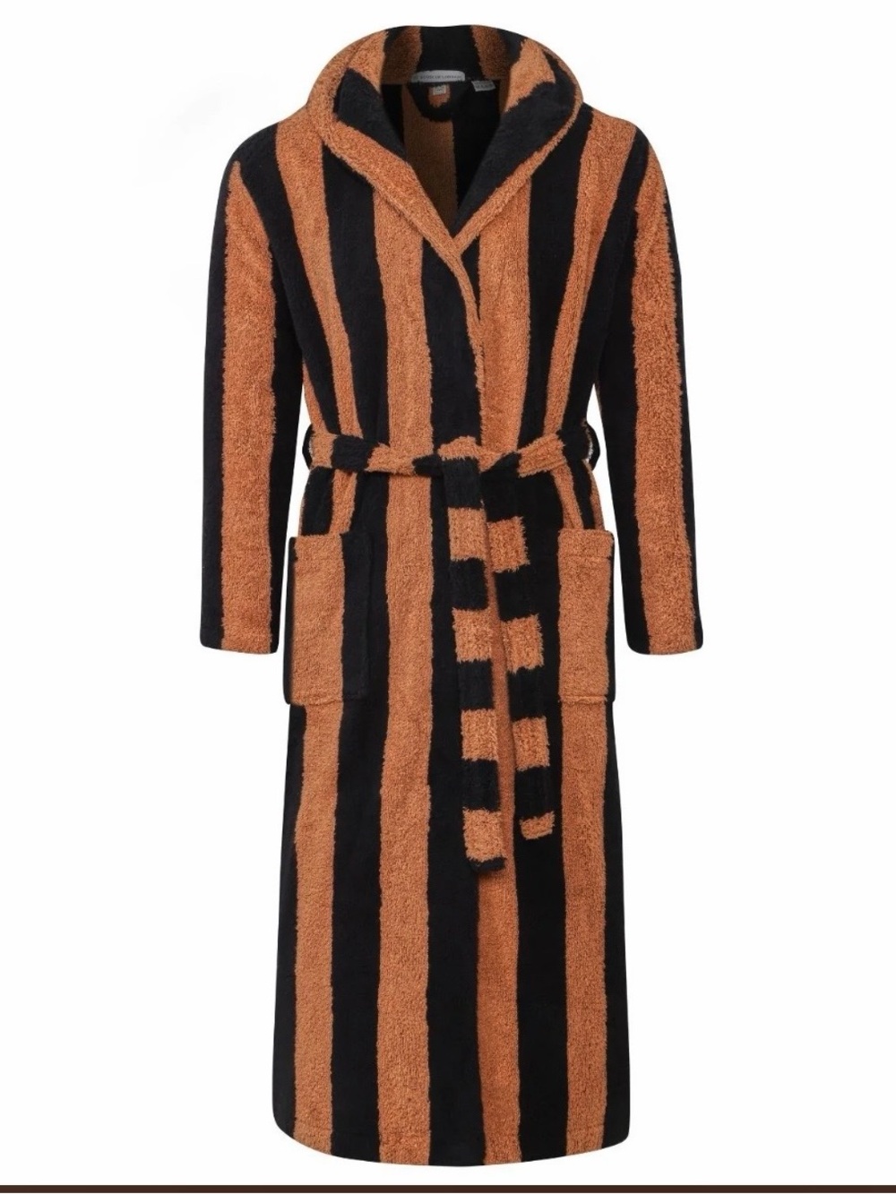 Striped Long Shawl Collar Bath Robe - Black & Brown